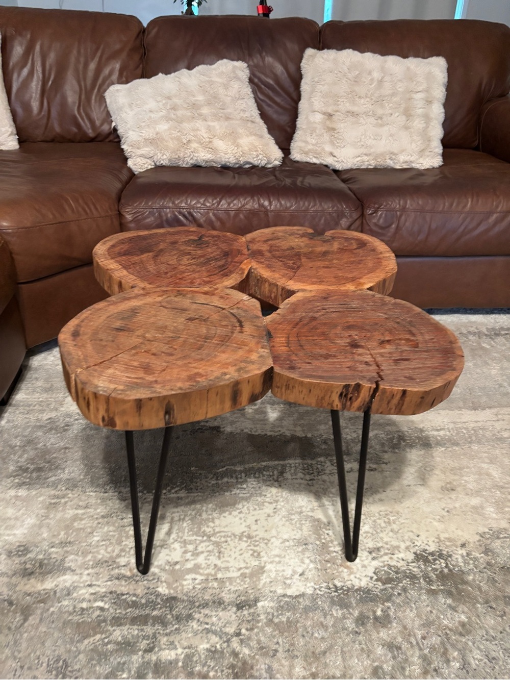Rustic Natural Wood Slice Accent Table - Brown